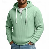 billiga bashuvtröjor för män-Herr Huvtröja Manchestertyg Tröja Huvtröja med dragkedja i Quarter Ljusgrå Huva Slät Dragkedja Strukturerad Ledigt Dagligen Sport &amp; Utomhus Polyester Streetwear Häftig Sportkläder Vår &amp; Höst Kläder