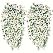 levne Umělé květiny-4 svazky závěsných umělých macešek, venkovní umělá květinová dekorace, UV odolné realistické umělé květiny pro venkovní zahradu, verandu, balkon, interiér domu a svatební dekorace