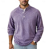 abordables camisetas basicas-Camiseta SoftFade™ para hombres camiseta Henley 100% algodón camisa de lavado ácido camiseta camiseta de manga larga cuello de pie Henley primavera otoño simple vintage moda callejera casual teñida