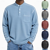 ieftine Tricou Waffle Knit-Bărbați Tricou Waffle Tricou Cămașă Henley Waffle Manșon Lung Henley Toate Sezoanele Culoare solidă Casual Buzunare Casual Casă În aer liber Albastru Deschis Verde Deschis Roșu-aprins Top tricou
