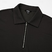voordelige Klassieke polo voor heren-Voor heren Wafel Poloshirts Met Textuur Casual Buiten Kwart ritssluiting Lange mouw Modieus Modern Effen Kleur Met Textuur Gebreid Lente &amp; Herfst Alle seizoenen Ruim Passend Zwart Marineblauw