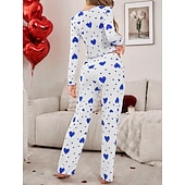 preiswerte Valentinstag Schlaf &amp; Lounge-Damen Schlafanzug Set Lässig Komfort Herz Elastischer Bund Hose Täglich Heim Langarm Quadrathals Blau Schwarz Rosa Rote Purpur Sommer Frühling Normale Passform