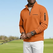お買い得  メンズゴルフポロ-男性用 ワッフルポロシャツ Pullover カジュアル スポーツ クォータージップ 長袖 ファッション 快適 ジッパーを閉める ポケット 秋冬 春 &amp; 秋 季節の変わり目 レギュラー ホワイト オレンジ ライトグレー ダックグレー ベージュ ワッフルポロシャツ