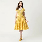 olcso Ruhák-1950-es Retró Rockabilly Déli Swing ruha Flare ruha Rövid ujjú Pöttyös Karcsúsított Jelmez Női Farsang Valentin nap Hétköznapi Hazaérkezés Retro témájú buli Felnőttek Ruha Tavaszi nyár
