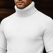 cheap Men's Pullover Sweater-Men's Turtleneck Sweater Pullover Sweater Jumper Cropped Sweater Ribbed Knit Regular Tops Knit Plain Turtleneck Modern Contemporary Casual Casual Work Clothing Apparel Fall Winter Wine Black S M L