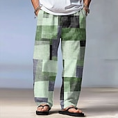abordables Pantalones casuales estampados para hombre-Hombre Geométrico Plaid Bloque de color Pantalones Pantalones casuales Pantalones anchos Media cintura Moda Hogar Exterior Vacaciones Cintura elástica con cordón Pantalones tipo lino con bolsillos