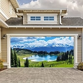 baratos Banners de Garagem e Porta-Tampa da porta da garagem Grande pendurado Árvore Rústico 3D De Festa Exterior Fundos de fotografia Porta de Entrada Decoração de casa