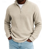  Herren Waffel-Poloshirts Textur Outdoor Lässig Viertelreißverschluss Langarm Mode Modern Einfarbig Texture Gestrickt Herbst Frühling & Herbst Herbst Winter Normale Passform Dunkel Braun Wein Schwarz