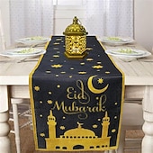 cheap Table Runners-Ramadan Eid Table Runner, Moon &amp; Gold Design, Heat-Resistant Dining Table Cloth, Kitchen and Entryway Decor, Elegant Home Accent for Holiday and Daily Use