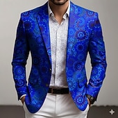 preiswerte Herren bedruckte Blazer-Herren Blumen Blazerjacke Mantel Bequem Atmungsaktiv Künstlerisch Lässig Lässig Täglich Party-Abendmode Tasche 3D-Druck Knöpfe Ganzjahres Fallendes Revers Langarm Blau Rote Braun