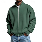 preiswerte Einfache Sweatshirts-Herren Sweatshirt Waffel-Sweatshirt Pullover Kapuzensweatshirt Pullover Sweatshirt mit durchgehendem Reißverschluss Aprikose Schwarz Weiß Hellgrün Armeegrün Stehkragen Einfach Strukturiert Lässig