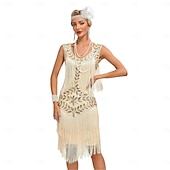 رخيصةأون فساتين عشرينيات القرن العشرين-الهدر 20S عشرينيات طول الركبة فساتين حفلة الزفاف حفل توديع العزوبية بلا أكمام غاتسبي العظيم تشارلستون ضيف حفل الزفاف ترتر مكشكش رقبة سكوب ملابس تنكرية نسائي السنة الجديدة حفلة تنكرية