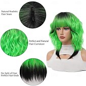  Grüne Perücken synthetische Perücke lockig mit Pony maschinell gefertigte Perücke kurze schwarze  dunkelgrüne synthetische Haare Frauen natürliche Party schwarz-grün Ombre
