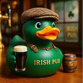  Figura de resina de pato de pub irlandés, regalo del Día de San Patricio, bonita estatua de pato de bar irlandés, adorno decorativo de resina verde para el hogar, estantería, oficina y decoración de