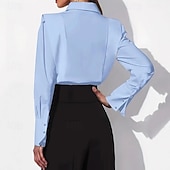 economico Bluse Semplici-camicetta a maniche lunghe da donna elegante colletto abbottonato elegante top da lavoro quotidiano estate primavera autunno disponibile in blu nero bianco