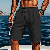 preiswerte Lässige Shorts-Herren Waffel-Shorts Shorts Bermudashorts Strandshorts Kordelzug Elastischer Bund Einfach Komfort Sport Kurz Täglich Outdoor Urlaub Urlaub Klassicher Stil Blau Schwarz Dehnbar