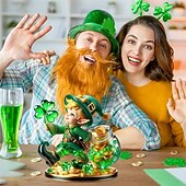levne Party Supplies &amp; Decor-Skřítek na Den svatého Patrika, irský trojlístek na stůl, 2D akrylová víceúčelová bytová dekorace