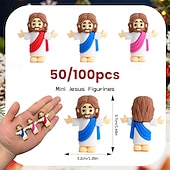 זול חג הפסחא-50/100 יחידות דמויות ישו קטנות, פסלוני ישו מיני בכמויות גדולות מתנה לפסחא פסלים זעירים למילוי ביצי פסחא דמויות ישו זעירות בצבעים שונים, פסלונים מיניאטוריים להסתרה