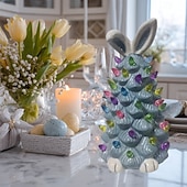cheap Easter Lights-Easter Ceramic Rabbit Tree Lights AAA Battery Indoor/Outdoor Bedroom Bedhead Party Living Room Dining Room Desktop Decoration Light 24.5 * 14CM