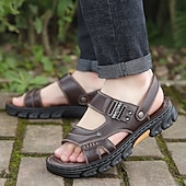 billiga Casual Sandals-Men's Brown  Velcro Sandals – Adjustable Strap Design with Comfortable Footbed, Ideal for Casual Wear, Beach Trips and Outdoor Activities