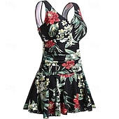 Недорогие Рашгард One Pieces-Жен. Купальник с цветочным принтом Платья-купальник Один Пис С принтом Ультралегкий (UL) Утягивание живота Эластичный Без рукавов Купальники Серфинг Для погружения с трубкой Лето