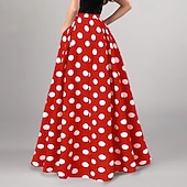 abordables Jupes décontractées-Femmes Mode Occasionnel Maxi Taille haute Jupes À pois Avec Poches Micro-Élastique Quotidien Rue Noir Rouge Bleu de minuit Été