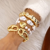 olcso Tánckiegészítők-Samba Kiegészítők Boho Arany Színű Rétegezhető Karkötők - Műgyöngyök Széles Karperecek és Geometrikus Charm Bangle Nőknek Előadás Jelmez