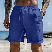 cheap Holiday-Men's Shorts Summer Shorts Beach Shorts Baggy Shorts Drawstring Elastic Waist Straight Leg Plain Comfort Breathable Short Casual Daily Outdoor Vacation Classic Style Black White Inelastic