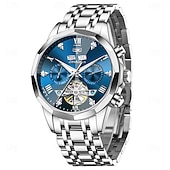 halpa Mekaaniset kellot-OLEVS miesten automaattikello nahkahihna kalenteri luurankokellotaulu trendiklassikko vedenkestävä Moonswatch rannekello 7009