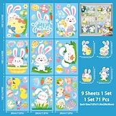 billige påske-9 ark påskeklistremerker til vinduer, søt statisk klistremerke med kanin og egg til vinduer og glassutstillinger