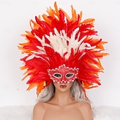 halpa Lisätarvikkeet-Karnevaali 2026 Rio Karnevaali Samba Lisävarusteet Karnevaali Höyhenmaski Päähine Punainen Oranssi  Valkoinen Täysin Höyheninen Maski Brasilia Festivaali Esityspuku