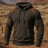 economico felpe con cappuccio da uomo di base-Per uomo Felpa con cappuccio Felpa con cappuccio a nido d'ape Maglione Marrone Con Cappuccio Semplice Patchwork Blocco di colore Testurizzato Casuale Quotidiano Sport &amp; Outdoor Vintage Streetwear Cool