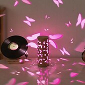 ieftine Lumini decorative-Lampă de proiecție cu fluture din bambus, sursă de alimentare USB, lampă de decor pentru dormitor, sufragerie, noptieră, lumină de noapte, înălțime 20 cm