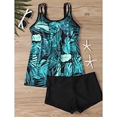 abordables Tankinis-Maillot de bain tankini 2 pièces femme palmiers short contrôle du ventre taille haute slim dos nu vacances plage dégradé géométrique col en U sans manches