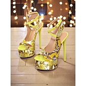 cheap Platform Sandals-Women's High Platform Stiletto Heels, Snake Print Open-Toe Ankle Strap Pole Dance Shoes for Nightlife Party, Club Performances &amp; Stage Shows