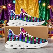 cheap Women's Shoes-Women's Mardi Gras Confetti Print Lace-Up Athletic Sneakers - Cushioned Comfort Festive Shoes for Carnival Parades, Street Celebrations, Daily Errands &amp; Summer Outdoor Activities