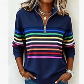 levne Pruhované a geometrické mikiny-Dámské Svetrová mikina Slátanina Tisk Čtvrtletní zip Bez vzoru Proužky Elegantní Teplé Klasické Dlouhý rukáv Do V Běžné topy Ležérní Domů Práce Trávová zelená Tmavomodrá Šedá Podzim Zima