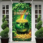 abordables Bannières de Garage et de Porte-Fête de la St. Patrick Affiches Couverture de porte Bannières extérieures pièce d'or Trèfle Mignon 3D Soirée Dortoir Chambre d'adolescents Résidence universitaire Chambre d'amis pour hommes dans une