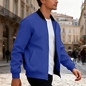 economico Giubbotti Casual-Per uomo Giacca Leggera Giubbotto bomber Giacca Casual Casuale Quotidiano Leggero Tasca Primavera Autunno Semplice Streetwear Elegante Colletto Mao Regolare Blu Nero Giallo Rosso Blu marino Giacca