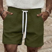 preiswerte Lässige Shorts-Herren Waffel Shorts Sommershorts Strandshorts Freizeitshorts Kordelzug Elastischer Bund Einfarbig Komfort Knielang Täglich Outdoor Streetwear Urlaub Mode Schwarz Weiß Mikroelastisch