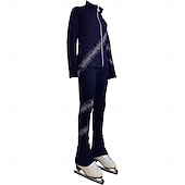 abordables Ropa de Entrenamiento de Patinaje Artístico-Chaqueta de patinaje artístico con pantalones para mujer y niña, ropa de patinaje sobre hielo, elástica, negra, para entrenamiento, competición, térmica, cálida, con cristales y diamantes de