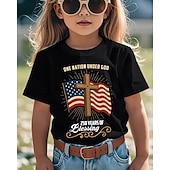  100% Baumwolle Kinder Mädchen Schwarz Grafik Kreuz 250-jähriges Jubiläum Amerikanische US-Flagge für Kinder T-Shirt Rundhalsausschnitt Kurzarm Urlaub Sport & Outdoor Alltagskleidung Aktiv Urlaub