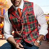  Men's Vest Waistcoat Gilet Vacation Carnival Party Fashion Casual Spring Fall Pocket Buttons Polyester Comfortable Plaid Single Breasted One-button Lapel Regular Fit Dark Red Red Vest