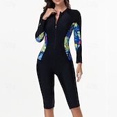  Жен. Рашгард Купальный костюм Один Пис Пэчворк тропический Застегнуться УФ-защита Эластичность Длинный рукав Купальники Серфинг Дайвинг Для погружения с трубкой Весна