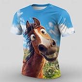  Hombre Animal Caballo Gracioso Camiseta Manga Corta Camiseta Impresión 3D Cuello Barco Camisa Exagerado Design Fiesta Festivos Azul 2# Azul 1# Verano Primavera Ropa S M L XL XXL XXXL