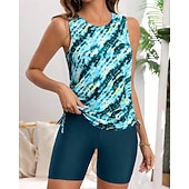 Χαμηλού Κόστους Surfing Tankinis και Bikinis-Γυναικεία Μαγιό Τανκίνι Δύο Κομμάτι Μαγιό Γραφική Φαρδύ μανίκι Προστασία UV Υψηλή Ελαστικότητα Αμάνικο Μαγιό Σέρφινγκ Καταδύσεις Ψαροντούφεκο Καλοκαίρι