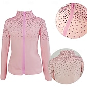 cheap Figure Skating Jackets &amp; Vests-Figure Skating Fleece Jacket Women's Girls' Ice Skating Jacket Top Sky BlueStretchy Training Competition Skating Wear Thermal Warm Crystal / Rhinestone Long Sleeve Ice Skating Figure Skating