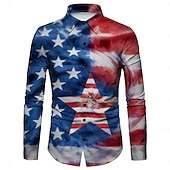 cheap Tops-250th Anniversary USA Retro Vintage 1970s Shirt Aloha Shirt Long Sleeves Hippie Geometic Ethnic Fancy Dress Men's Masquerade 4th of July Party Independence Day Adults' Shirt