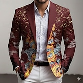 economico Blazer Stampati da Uomo-Per uomo Farfalla Giacca blazer Cappotto Confortevole Traspirante Artistico Casual Casuale Quotidiano Feste Tasca Stampa 3D Bottoni Tutte le stagioni Dentellato Manica Lunga Blu Nero Rosso