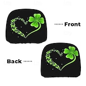baratos Capas de Sofa-2 capas de encosto de cabeça para carro com trevo verde | compatíveis com todos os veículos, pretas &amp;Adesivo para carro com estampa de trevo verde, design plano 2D, poliéster, fácil instalação -
